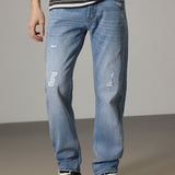 Jeans Carter Azul com Detalhes em Rib e Corte Reto