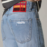 Jeans Carter Azul com Detalhes em Rib e Corte Reto