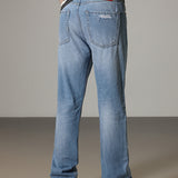 Jeans Carter Azul com Detalhes em Rib e Corte Reto
