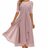 Valentina - Vestido Elegante com Renda e Mangas 3/4
