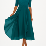 Valentina - Vestido Elegante com Renda e Mangas 3/4