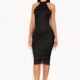 Élégante Robe Midi en Dentelle Noire