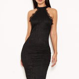 Élégante Robe Midi en Dentelle Noire