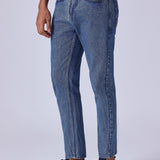 Jeans Carrot Fit Lavados em Azul Escuro