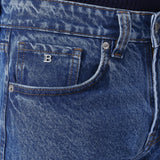 Jeans Carrot Fit Lavados em Azul Escuro