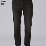 Jeans Slim Fit Cinza Desgastados