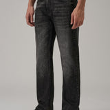 Jeans Pretos com Corte Reto e Efeito Desgastado