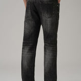 Jeans Pretos com Corte Reto e Efeito Desgastado