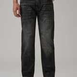Jeans Pretos com Corte Reto e Efeito Desgastado