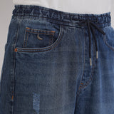 Calça Jogger Jeans Elástico, Corte Confortável, Azul Médio