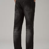 Jeans Pretos com Corte Médio e Efeito Desbotado