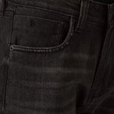 Jeans Pretos com Corte Médio e Efeito Desbotado