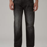 Jeans Pretos com Corte Médio e Efeito Desbotado