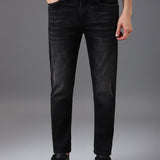 Jeans Slim Fit Cinza de Corte Médio