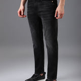 Jeans Slim Fit Cinza de Corte Médio