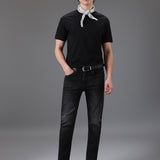 Jeans Slim Fit Cinza de Corte Médio