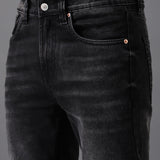Jeans Slim Fit Cinza de Corte Médio