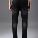Jeans Slim Fit Cinza de Corte Médio