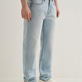 Corte Recto de Jeans de Denim en Azul Ciano