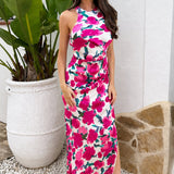 Robe Midi Drapée à Imprimé Floral Coloré et Col Style Racer