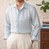 Camisa de Linho Valletta com Colarinho Aberto e Mangas Longas