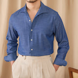 Camisa de Denim com Colarinho e Mangas Longas - Modelo 'Drape'