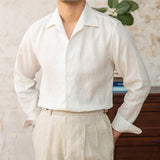 Camisa de Linho Valletta com Colarinho Aberto e Mangas Longas