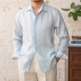 Camisa de Linho Valletta com Colarinho Aberto e Mangas Longas