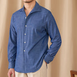 Camisa de Denim com Colarinho e Mangas Longas - Modelo 'Drape'