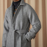 Paletó de lã herringbone Perugia com cinto