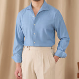 Camisa de Denim com Colarinho e Mangas Longas - Modelo 'Drape'