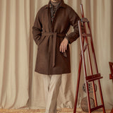 Paletó de lã herringbone Perugia com cinto