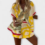 Filipa - Conjunto Curto Estampado de Leopardo Elegante