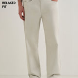 Calças de Algodão Off-White com Cintura Semi-Elástica