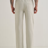 Calças de Algodão Off-White com Cintura Semi-Elástica