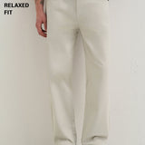 Calças de Algodão Off-White com Cintura Semi-Elástica