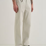 Calças de Algodão Off-White com Cintura Semi-Elástica