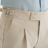 Calças Gurkha Plissadas em Veludo Off-White