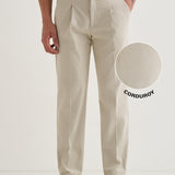 Calças Gurkha Plissadas em Veludo Off-White