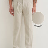 Calças Gurkha Plissadas em Veludo Off-White