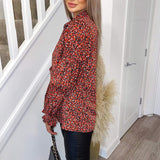 Blusa Floral Vermelha com Mangas Bufantes