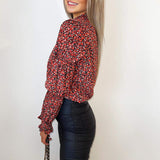 Blusa Floral Vermelha com Mangas Bufantes