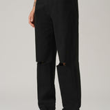 Jeans Pretos Estilo Desgastado com Corte Slim