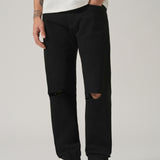 Jeans Pretos Estilo Desgastado com Corte Slim
