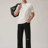 Jeans Pretos Estilo Desgastado com Corte Slim