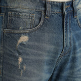 Jeans Azuis Desgastados com Corte Reto