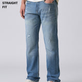 Jeans Azuis Desgastados com Corte Reto