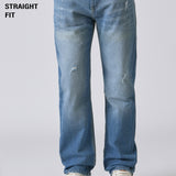 Jeans Azuis Desgastados com Corte Reto