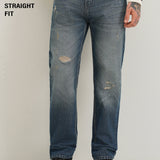 Jeans Azuis Desgastados com Corte Reto