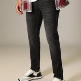 Calça Jeans Slim Fit Preta com Efeito Fumê